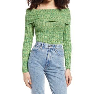 AFRM Womens Size M Off Shoulder Bodysuit Turtleneck Long Sleeve Marled Green